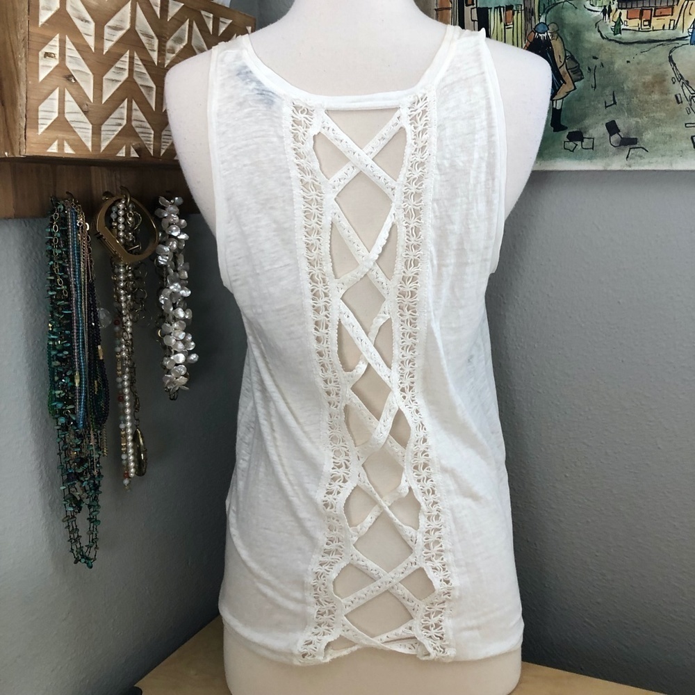 Sandro Paris Linen Lattice Back Tank Top - Picture 4 of 10